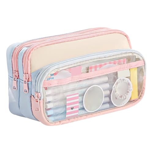Bolsa de almacenamiento con cremallera para lápices – 3 organizadores de marcadores de compartimiento, contenedor elegante para estudiantes para adultos, estuche de estacionamiento para niños y niñas