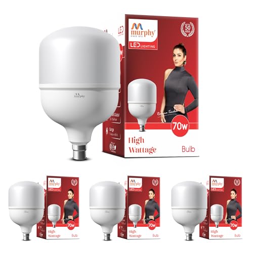 Image of Murphy 70W LED Bulb - Cool Daylight | High Wattage Energy-Saving Bulb | B22 Base | Long Life | 6500K Bright White | 2-Year Warranty (Pack of 4)