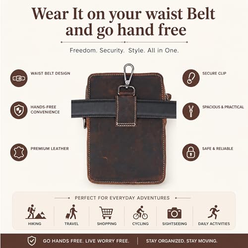 Image of MENSCH 3 in 1 Genuine Leather Office Bussiness Messenger Crossbody Side Sling Shoulder & Waist Accessories Bag For Daily Use, Travel Bag With Detachable Strap for Men & Women | 1 Year Warranty