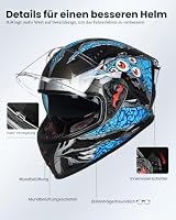 ILM Motorradhelm Integralhelm Herren Damen-Motorcycle Helmet mit 2 Visieren Pinlock-kompatiblen klaren und getönten-Street Bike Motocross Casco DOT&ECE Modell Z501, Manta Blue, XL – Ansicht 6