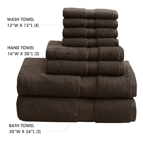 Madison Park 800GSM Bathroom Towel Set of 8 100% Cotton Bath Towel Set for Bathroom Luxurious Highly Absorbent 2 Bath Towels 2 Hand Towels 4 Washcloths Quick Dry Spa Quality Brown by Madison Park - Image 4
