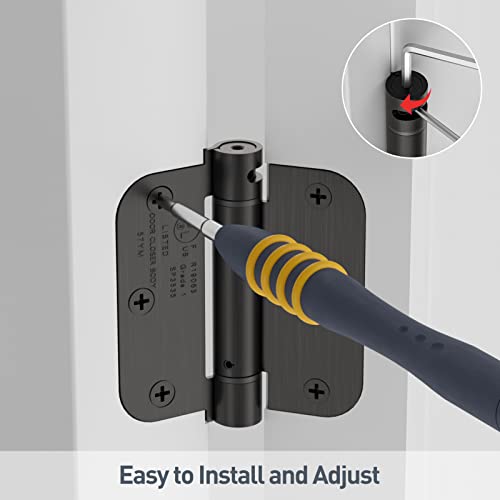 Hosom Self Closing Door Hinge 3.5 Inch, Spring Hinge, Adjustable Tension For Interior Door, Ul Listed, For Left And Right Hand Door, 5/8'' Radius Corners, Oil Rubbed Bronze, 4 Pack #TOP4
