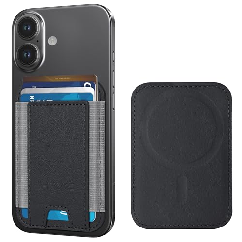 Image of Magnetic Card Wallet Holder for Apple Magsafe, Magnetic Card Holder Magsafe for iPhone 12 iPhone 13 /14 Magsafe Wallet, Mag-Safe Leather Wallet for Back of iPhone 14 /13 / 12 Series, Fit 6 Cards, Black | Magnetic Wallet for iPhone 12-17 Series, Minimalist Slim, 1 Slot, Black & Grey