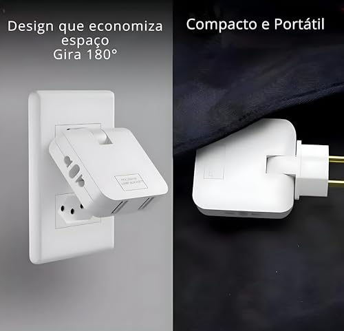 Adaptador Tomada Benjamin Articulado USB-C, Bivolt, Com 1 Entrada USB-C, 2 Entradas USB, Conecta 4 D