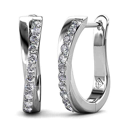 Hoop Earrings for Women 18K White Gold with Sparkling Crystal with Jewellery Box for Women Wife Mother Daughter(HOOP5)