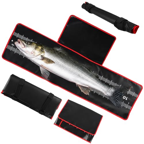 Abhakmatte mit Maßband 140x35cm, SGZIOO Abhakmatte Angel mit Maßband 130cm, Angelzubehör für Große Barsche Karpfen Welse Raubfisch, für Barsch, Outdoor-Aktivitäten, Camping, Tragbare Aufrollbare