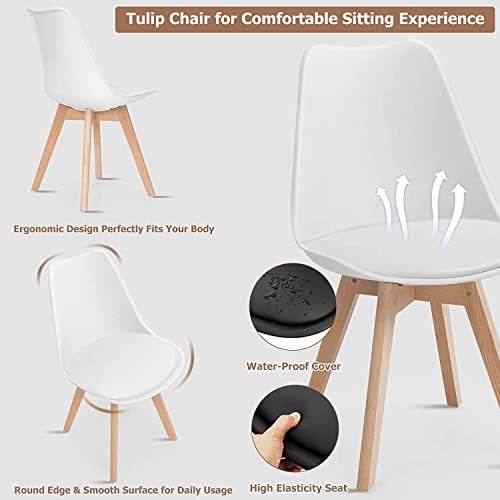 Echoamo Dining Chairs Set Of 4, Mid Century Modern Dsw Chair, Durable Pu Cushion With Beech Wood Legs And Soft Padded Upholstered Dining Chair For Dining Room, Living Room, Bedroom, Kitchen（White） #TOP4