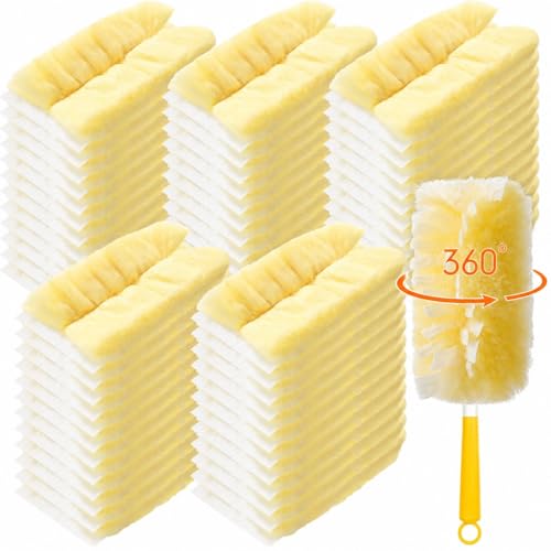 Domensi 200 Count 360° Heavy Duty Duster Refills Bulk Multisurface Larger Size Dusters with Microfiber Disposable Dusters for Cleaning Blinds Ceiling Fans Furniture Electronics (Yellow)