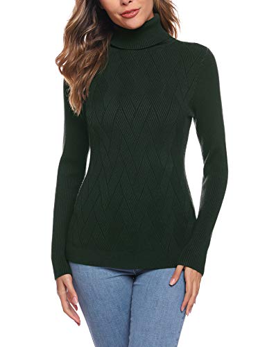 Aibrou Women's Casual Long Sleeve Green Turtleneck Cable Knit Oversized Pullover Sweater Tops