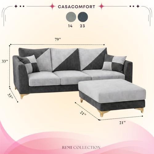 Image of Juliet 4 Seater L Shape Sofa Set with Movable Ottomans | Flexible Layout | Rich Velvet Suede Fabric | Silver Legs | Dual Tone Modern Sofa for Living Room (Light Grey-Dark Grey)