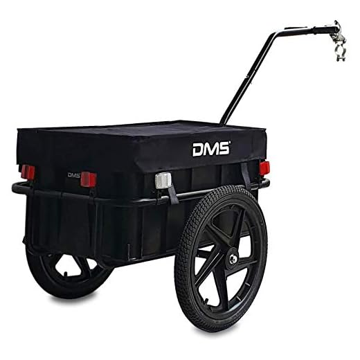 DMS® Fahrradanhänger, Lastenanhänger, Handwagen, mit Hochdeichsel, Transportbox mit 70 Liter Volumen, Max. 60kg, Kugel-Kupplung für Fahrräder mit 26'' - 28'' FH-01 (Schwarz)