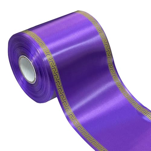 Nastro FUNEBRE bobina da 50 metri | VARI COLORI | con Greca Oro 10 cm x 50 metri nastro da lutto decorativo ideale per cofani e corone (Viola)