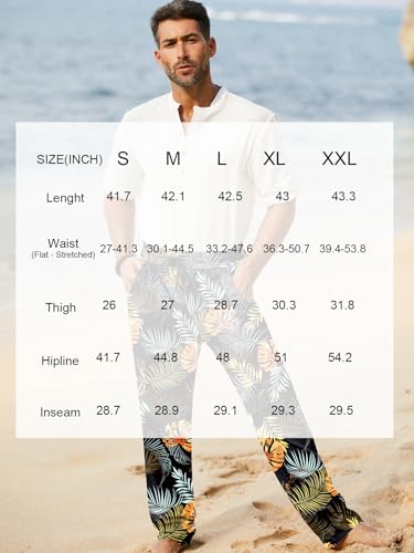 Image of iWoo Linen Pants Men Casual 2025 Summer Beach Elastic Drawstring Waist Yoga Pants Travel Baggy Work Pant Pajama