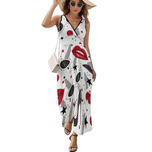 Robe longue d'été sans manches col V pour look de plage décontracté