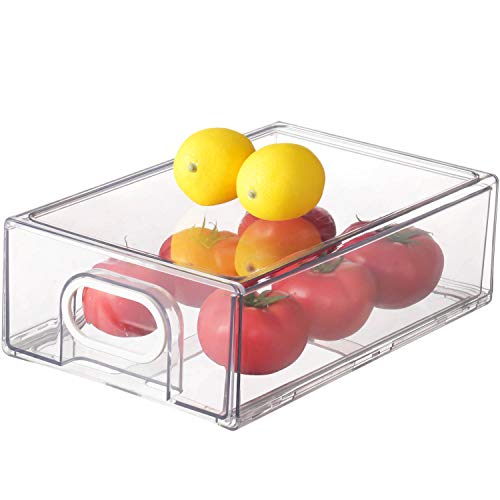 Refrigerator Organizer Bins, Refrigerator Storage Bins Drawers Stackable Clear Fridge Organizer - BPA Free Plastic Storage Drawers, 13.40â€x8.65â€x4.40â€ White