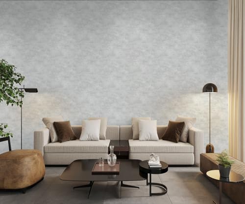 Papier peint non tissé gris haut de gamme effet plâtre précieux