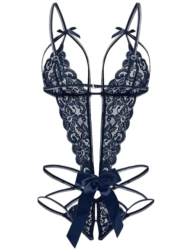 Image of Donnalla Women's Deep V Lace Teddy One Piece Lingerie Cutout Strappy Lingerie