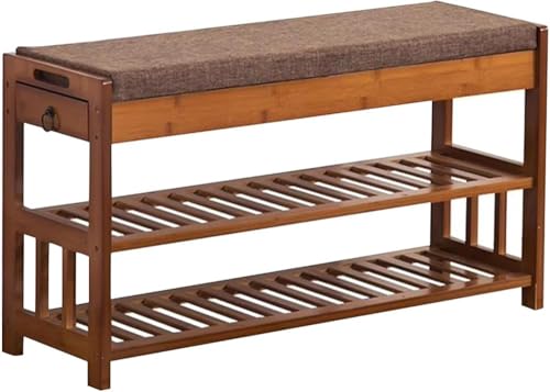 Meuble chaussures entrée en bois avec assise en lin taille M