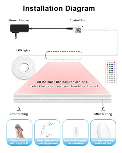 Tira de luces LED neón RGB 40FT impermeable flexible miniatura 7