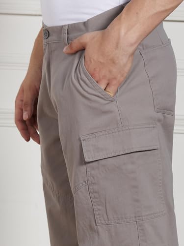 Image of Dennis Lingo Men Cotton Lycra Solid Stretchable Cargo Trousers