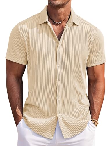 Chemise décontractée homme manches courtes beige pour l'été
