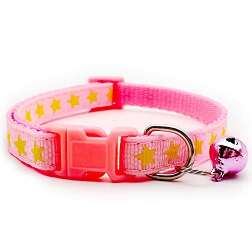 Small Dog Puppy Pet Collar Star Design with Bell Nylon Adjustable Size 19-32cm Pink - Image 2