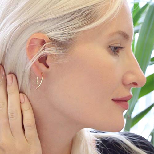 Humble Chic Upside Down Hoop Earrings - Hypoallergenic Lightweight Wire Needle Drop Dangle Threader Hoops for Women, Safe for Sensitive Ears, 1" inch - 18K Gold Plated