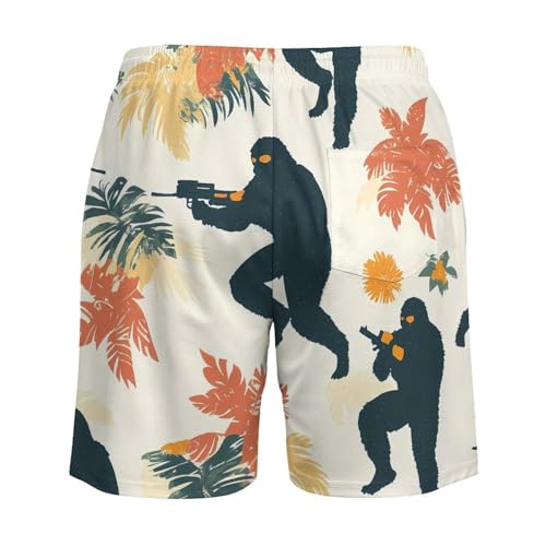 Bigfoot Shooting Hawaii Tropical Plants Beach Shorts for Men Swim Trunks Quick Dry Swim Shorts with Compression Liner Pocket4