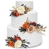 Rinlong 3Pcs Pre-made Cake Topper Cake Decorating Flowers for Cake Decor Boho Burnt Orange Fall Cake Flowers for Wedding Baptism Birthday Party Bridal Baby Shower