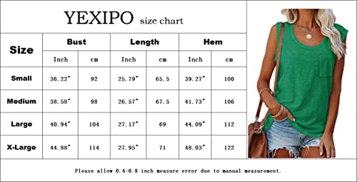 Yexipo Womens Scoop Neck Tank Tops Sleeveless Summer Casual Loose Fit Blouses Shirts Tank Top With Pocket Green #TOP4