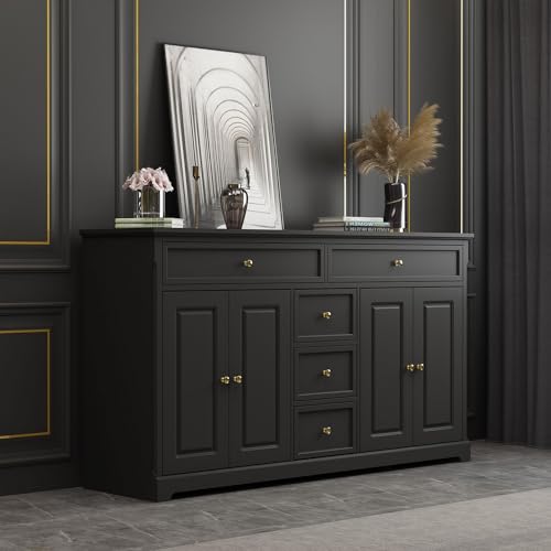 MOUMON-Sideboard-Credenza-with-Doors-and-Shelves-Credenza-Sideboard-Buffet-with-Drawers-Buffet-Table-Home-Bar-Cabinet-for-Kitchen-Living-Room-Black-591W-x-157D-x-335H MOUMON Sideboard Credenza with Doors and Shelves Credenza Sideboard Buffet with Drawers Buffet Table Home Bar Cabinet for Kitchen Living Room Black 591W x 157D x 335H