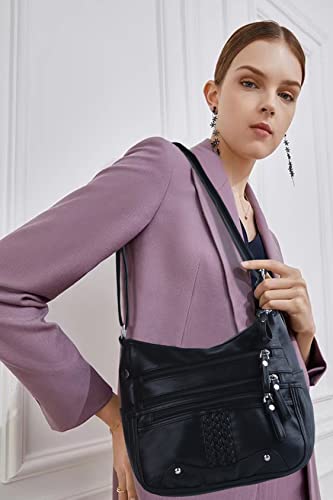 Image of ELDA 10 Pockets Crossbody Purse for Women Medium Pocketbooks Ladies Soft PU Leather Shoulder Bag Ladies Top Handle Satchel