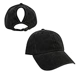 TOPEREUR Baseball Cap Jeanskappe Kappe Mit Zöpfen Loch Loop, Mütze Unisex Kappe für Damen und Herren Sun Cap Laufvisier Cap mit Verstellbarem Schnallenverschluss (Schwarz, 56-60cm/22.1-23.6