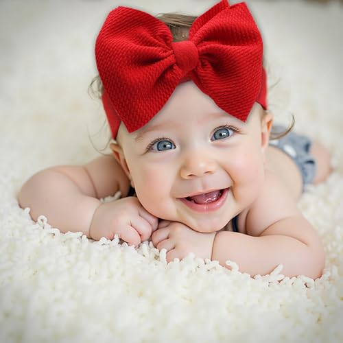 Infant bows Baby girls Bows Red& Pink Heart Headband, Newborn Soft Baby Hairband, One sizes fits All Baby (pink love&red)2
