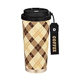 FRODOTGV Reise-Kaffeebecher mit Deckel, Edelstahl, Thermobecher für heiße und kalte Getränke, 500 ml, Braun mit Kamelmuster