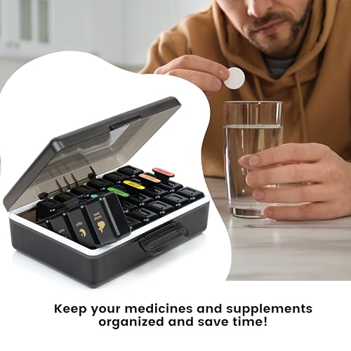 Image of Big Premium Medicine organizer- Medicine organizer box- 7 days Pill Box For Home-Pill Organizer Case With Large Compartments, Portable for pills & Supplements (Black)