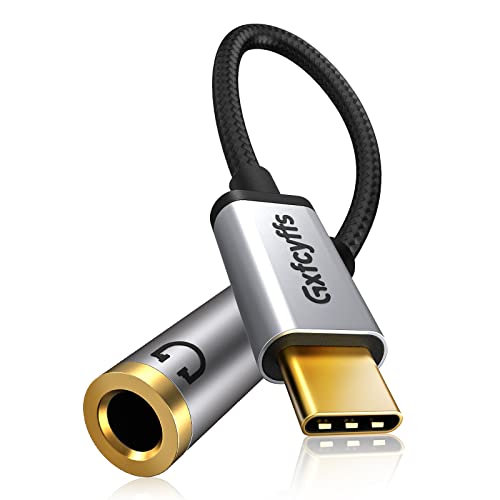 Adaptador USB C a Jack 3.5mm 1 Pack, Gxfcyffs Adaptador Auriculares Tipo C con Chip DAC Tejido Nylon Compatible con Huawei, Samsung S21/S20/Note20, Pixel 5(Plata) Cover