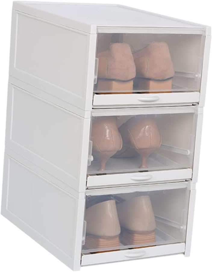 3pcs Transparent Plastic Shoe Storage Box Stackable Organizer for Women Drawer Type Design Protection for Spaces and Closets Grey