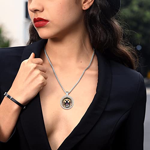 Customized Both Sides Round Picture Pendant Necklace For Women Men Bling Cz Rotatable Platinum Plated Medallion With 2 Photos Personalized Jewelry 22Inch 24Inch Chain #TOP1