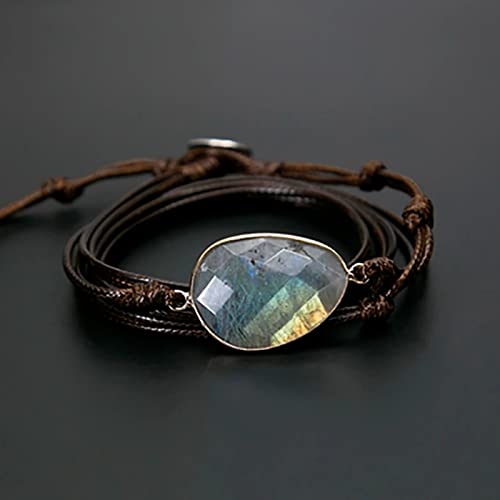 Image of Plumiss Women Boho Handmade Natural Stone Crystal Leather Bead Wrap Bracelets Collection