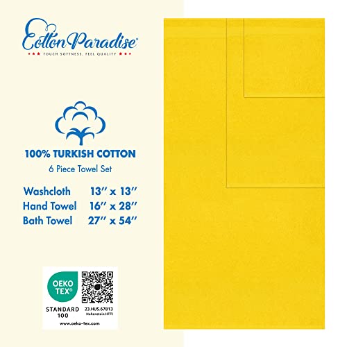 Cotton Paradise 6 Piece Towel Set, 100% Turkish Cotton Soft Absorbent Towels For Bathroom, 2 Bath Towels 2 Hand Towels 2 Washcloths, Yellow Towel Set #TOP3