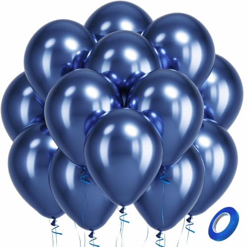 Image of Bezente Metallic Navy Blue Latex Party Balloons 100 Pack 12 inch