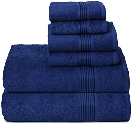 Belizzi Home Ultra Soft 6 Pack Cotton Towel Set, Contains 2 Bath Towels 28x55 inch, 2 Hand Towels 16x24 inch & 2 Wash Coths 12x12 inch, Ideal Everyday use, Compact & Lightweight - Navy Blue