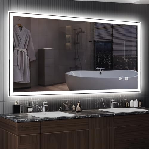 48X28 LED Bathroom Mirror, Anti-Fog, Dimmable, Wall-Mounted Vanity Mirror