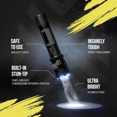 Pain Safari 2-in-1 Stun Gun Flashlight | Rechargeable Stun Gun for self Defense Men Women | Palm-Sized | 150-Lumen, 9,000 Volts to Deter Attackers