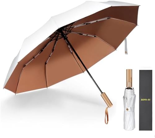 Umbrella, Umbrellas for rain Travel umbrella compact portable umbrella, Wrindproof Quick-dry Strong automatic folding white umbrella