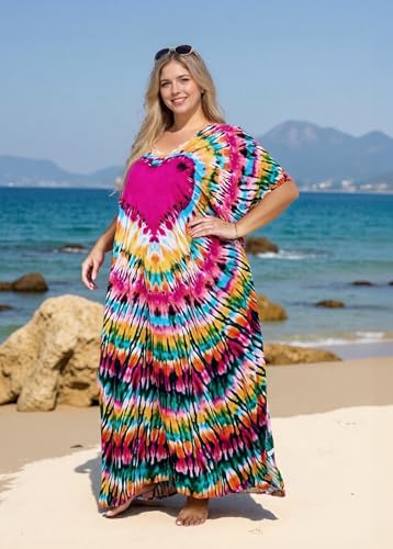 Image of sunforyou Kaftan Dresses for Women Plus Size Lightweight Swimsuit Cover up Batwing Sleeve Print Loungewear Beach Robe