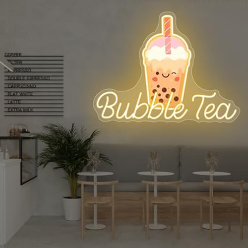 Image of Bubble Tea Neon Sign, Boba Tea Milk Tea LED Neon Light Drinks Coffee Bar Shop Wall Decor Art Personalized Restaurant Welcome, Coffee Dessert Shop Bubble Boba Tea Party Office Bedroom,Warm white