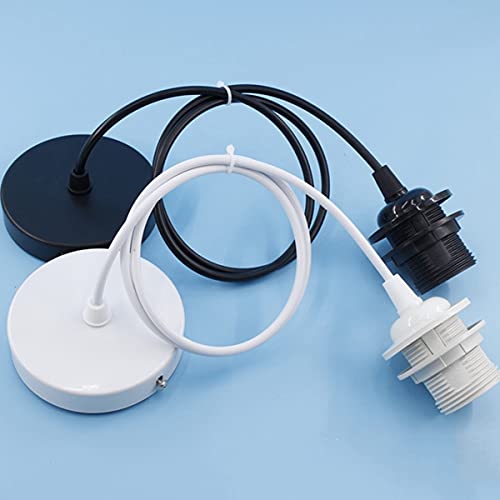 Rrqg Vintage Hanging Pendant Light Kit Modern Retro Industrial Style E27 Base Lamp Holder Fabric Cable Ceiling Rose Pendant Cord Light Set(White) #TOP6