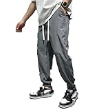Vsadsau Men Summer Thin Pants Tide Loose Bundle Foot Sweatpants Ice Silk Solid Casual Pants Black XXL